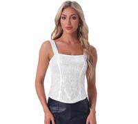 Allegra K Donna Canottiere con Paillettes, Top Senza Maniche con Corsetto E Canotta Glitterata Scintillante Scheggia S