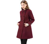 Allegra K Donna Cappotto Appoggio Collare Doppio Petto Linea Manica Lunga Esterno Invernale Ricoprire Borgogna L