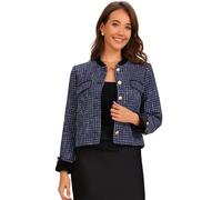 Allegra K Donna Cappotto da Giacca Casual A Maniche Lunghe con Colletto alla Coreana in Tweed Blu XS