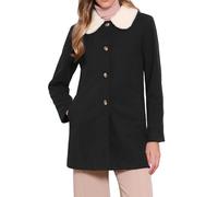 Allegra K Donna Cappotto Invernale Monopetto, con Colletto a Contrasto a Metà Coscia Nero S