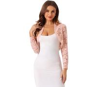 Allegra K Donna Cardigan Corto Pizzo Floreale Trasparente Shrug Top