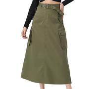 Allegra K Donna Cargo Midi Gonne Y2K alla Moda 2023 Gonna Lunga Dritta A Vita Alta con Zip E Tasche Army Green L