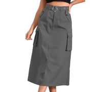 Allegra K Donna Cargo Midi Gonne Y2K alla Moda 2023 Gonna Lunga Dritta A Vita Alta con Zip E Tasche Grigio M