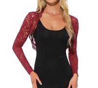 Allegra K Donna Coprispalle Elegante Cerimonia Bolero in Pizzo Sposa Cardigan Corta Giacca da Sera Estivo Rosso Scuro L