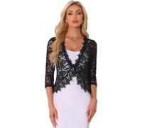 Allegra K Donna Coprispalle in Pizzo Elegante Cardigan con Maniche A 3/4 Trasparente Bolero per Festa di Halloween Nero XL