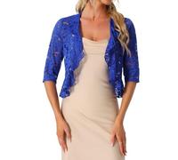 Allegra K Donna Coprispalle in Pizzo Manica A 3/4 Bolero Elegante con Volant Cerimonia Cardigan Corto Blu Reale XL