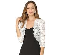 Allegra K Donna Elegante 3/4 Maniche Trasparente Floreale Pizzo Shrug Top