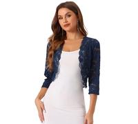 Allegra K Donna Elegante 3/4 Maniche Trasparente Floreale Pizzo Shrug Top