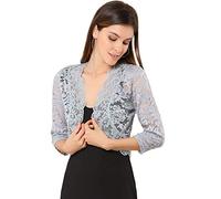 Allegra K Donna Elegante 3/4 Maniche Trasparente Floreale Pizzo Shrug Top
