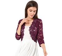 Allegra K Donna Elegante 3/4 Maniche Trasparente Floreale Pizzo Shrug Top