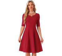 Allegra K Donna Elegante Abito A Trapezio per Abiti Midi Casual da Lavoro A Mezza Manica con Scollo A V Rosso S