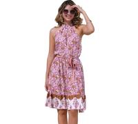 Allegra K Donna Elegante Vestito Senza Maniche Abito Floreale Boho Vestiti Estivo con Cintura Scollo all'Americana Bianco Rosa S