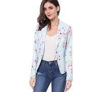 Allegra K Donna Giacca Blazer Base Stampato Floreale Manica Lunga Apertura Frontale Blu-Floreale M