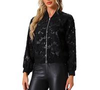 Allegra K Donna Giacca Bomber con Paillettes Maniche Lunghe Cerniera