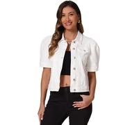Allegra K Donna Giacca Casual Con Maniche Corte A Sbuffo, Giacca Blazer Di Jeans Abbottonata Bianco S
