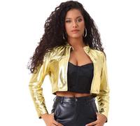 Allegra K Donna Giacca Con Colletto Rialzato Per Giacche A Maniche Lunghe Da Party Club Con Cerniera Metallizzata Da Festival Per Halloween Oro S