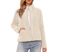 Allegra K Donna Giacca Corta in Pile Leggera Abbottonata A Maniche Lunghe Morbida con Tasche Beige XS