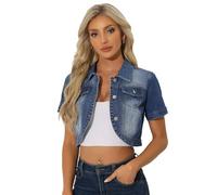 Allegra K Donna Giacca Di Jeans Casual Per Giacche Di Jeans Corte A Maniche Corte Con Colletto A Punta Blu medio XS