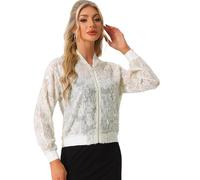 Allegra K Donna Giacca Elegante con Paillettes, Manica Lunga, Cerniera, Giacca Blazer da Festa Scintillante Albicocca Leggera S