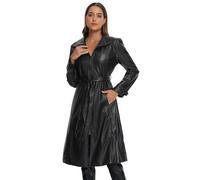 Allegra K Donna Giacca Lunga In Ecopelle Per Cappotto Casual Con Zip A Maniche Lunghe Con Risvolto Nero M