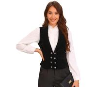 Allegra K Donna Gilet Blazer In Velluto, Casual, Senza Maniche, Con Bottoni Nero S