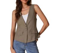 Allegra K Donna Gilet Casual In Lino, Giacca Leggera Senza Maniche, Blazer Leggero Cachi L
