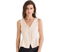 Allegra K Donna Gilet Casual Senza Maniche Con Bottoni, Completamente Foderato, Giacca Da Lavoro Beige XL