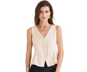 Allegra K Donna Gilet Casual Senza Maniche Con Bottoni, Completamente Foderato, Giacca Da Lavoro Beige XL