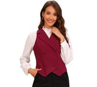 Allegra K Donna Gilet Con Risvolto Dentellato Per Gilet Da Lavoro Senza Maniche Con Scollo A V Doppio Petto Borgogna M