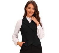 Allegra K Donna Gilet Con Risvolto Dentellato Per Gilet Da Lavoro Senza Maniche Con Scollo A V Doppio Petto Nero L