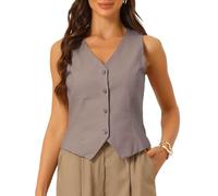 Allegra K Donna Gilet Estivo Grigio Scuri S Senza Maniche Con Bottoni E Scollo A V