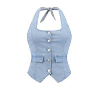 Allegra K Donna Gilet In Denim Senza Schienale Con Scollo All'Americana E Allacciatura A Nodo Azzurro S