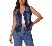 Allegra K Donna Gilet Jeans Elegante Denim Con Scollo A V Giubbotto Giacca Senza Maniche Gilet Estivo Profondo Blu XS