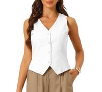 Allegra K Donna Gilet Per Gilet Estivo Senza Maniche Con Bottoni E Scollo A V Gilet Blazer bianco M