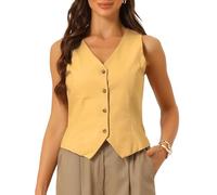 Allegra K Donna Gilet Per Gilet Estivo Senza Maniche Con Bottoni E Scollo A V Gilet Blazer Giallo XL