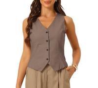 Allegra K Donna Gilet Per Gilet Estivo Senza Maniche Con Bottoni E Scollo A V Gilet Blazer Kaki Scuro L