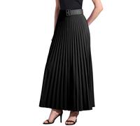 Allegra K Donna Gonna A Pieghe Fluida per Vita Alta Elastica con Gonna Lunga da Lavoro A Trapezio con Cintura Altalena Nero XL