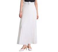 Allegra K Donna Gonna A Pieghe Fluida per Vita Alta Elastica con Gonna Lunga da Lavoro A Trapezio con Cintura Altalena Bianca XL