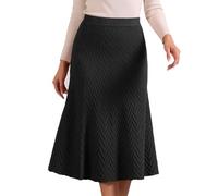 Allegra K Donna Gonna A Vita Alta per Gonne Lunghe in Maglione Lavorato A Maglia Elasticizzato A-Line Autunno Nero S