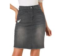 Allegra K Donna Gonna Basic Denim Jeans Lavati Vita Alta Strappati Strappi