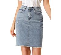 Allegra K Donna Gonna Basic Denim Jeans Lavati Vita Alta Strappati Strappi