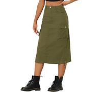 Allegra K Donna Gonna Cargo per Gonna Longuette in Denim Lunga Midi A Trapezio Casual Regolabile Y2K Army Green XL
