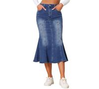 Allegra K Donna Gonna in Denim A Coda di Pesce per Gonna Aderente in Jeans Midi Lavato Blu XL