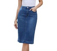 Allegra K Donna Gonna Jean Lunga al Ginocchio Gonna Matita | Slit Back High Waisted Midi Length Slant Pockets Washed Pencil Denim Skirt Western Cowgirl Outfit