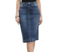 Allegra K Donna Gonna Jean Lunga al Ginocchio Gonna Matita | Slit Back High Waisted Midi Length Slant Pockets Washed Pencil Denim Skirt Western Cowgirl Outfit