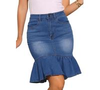 Allegra K Donna Gonna Jeans con Vita Alta Gonne di Denim Midi con Volant E Coda di Pesce Blu Medio L