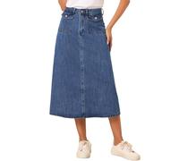 Allegra K Donna Gonna Lunga in Denim per Gonna Jeans A Trapezio con Tasca con Patta A Vita Alta Casual Blu Medio XL