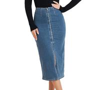 Allegra K Donna Gonna Maxi in Denim per Gonna Jeans Aderente A Vita Alta con Cerniera E Spacco Frontale Blu XL