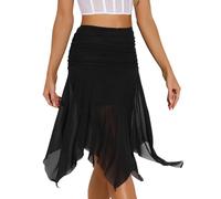 Allegra K Donna Gonna Midi Asimmetrica Gonne in Rete Fluida con Vita Alta E Arricciata Nero L