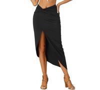 Allegra K Donna Gonne A Fessura Asimmetriche per Gonna Longuette Elastica A Vita Alta con Vita Increspata Nero L